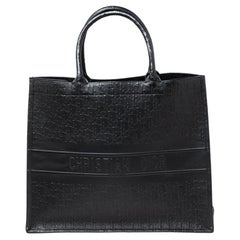 Used Dior Black Oblique Embossed Leather Book Tote