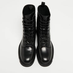 Dior Black Oblique Embossed Leather Explorer II Combat Boots Size 45