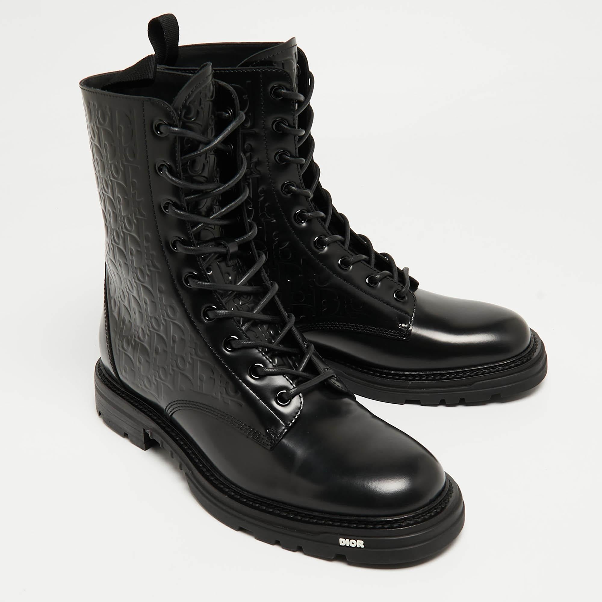 Men's Dior Black Oblique Embossed Leather Explorer II Combat Boots Size 45