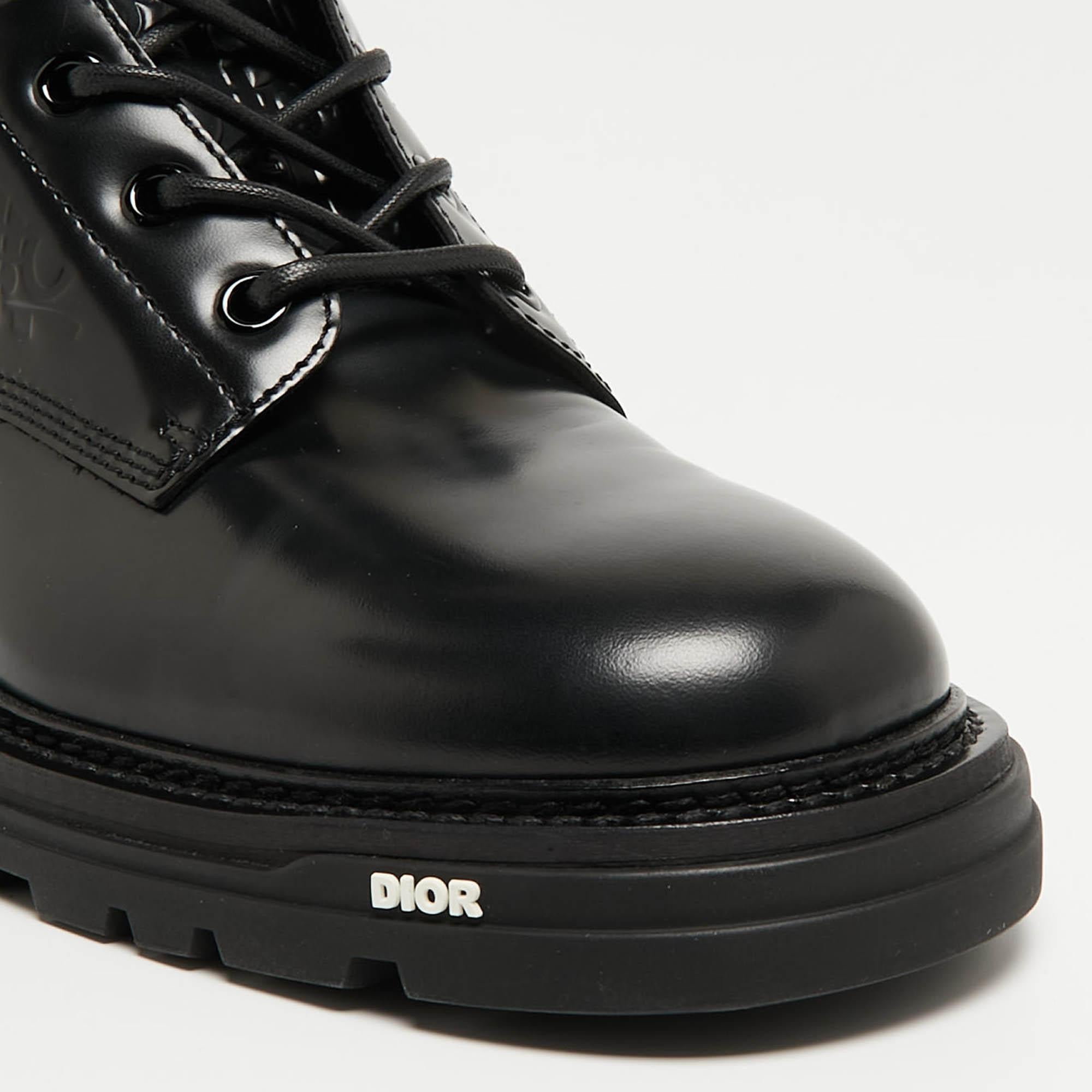 Dior Black Oblique Embossed Leather Explorer II Combat Boots Size 45 1