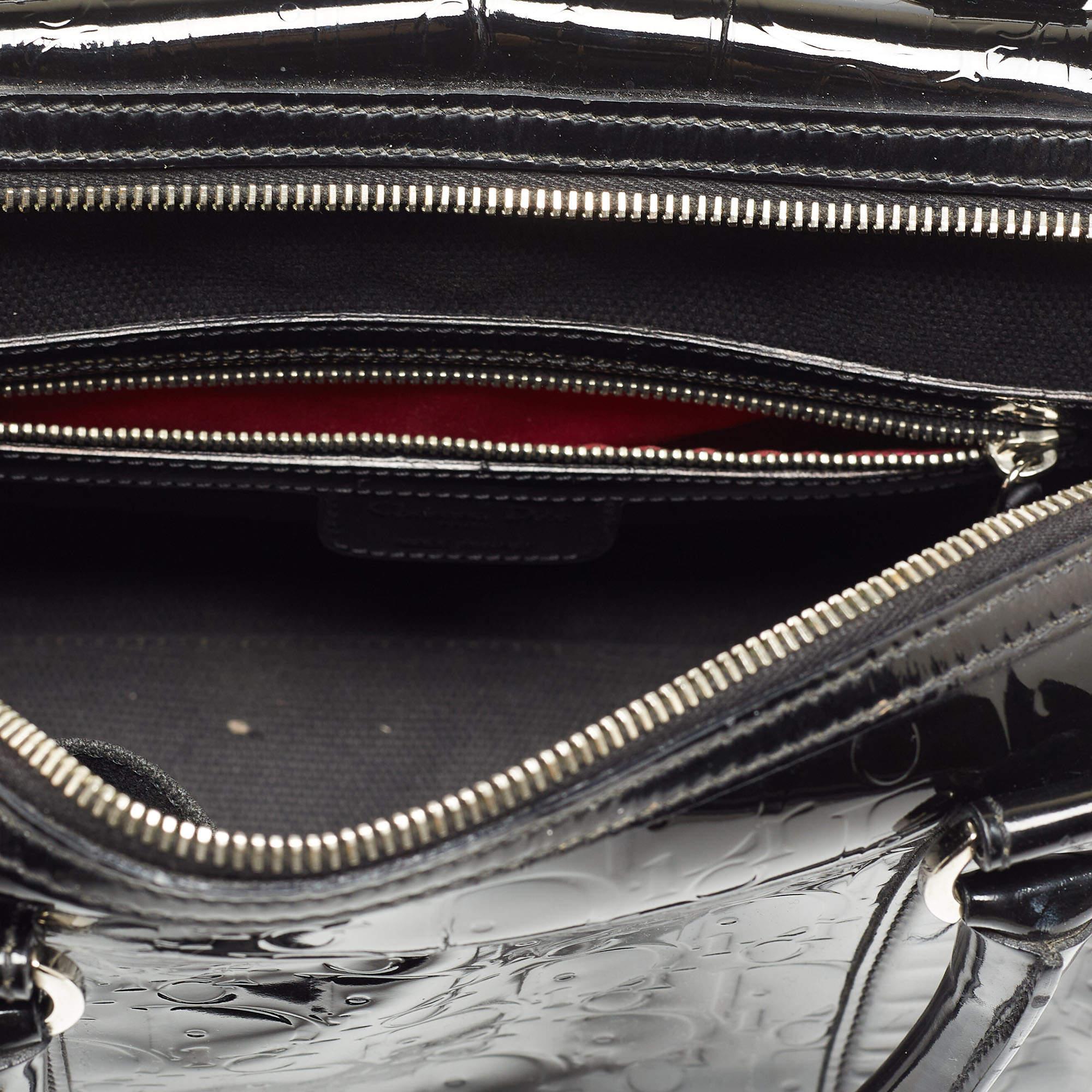 Dior Black Oblique Embossed Patent Leather Boston Bag 6