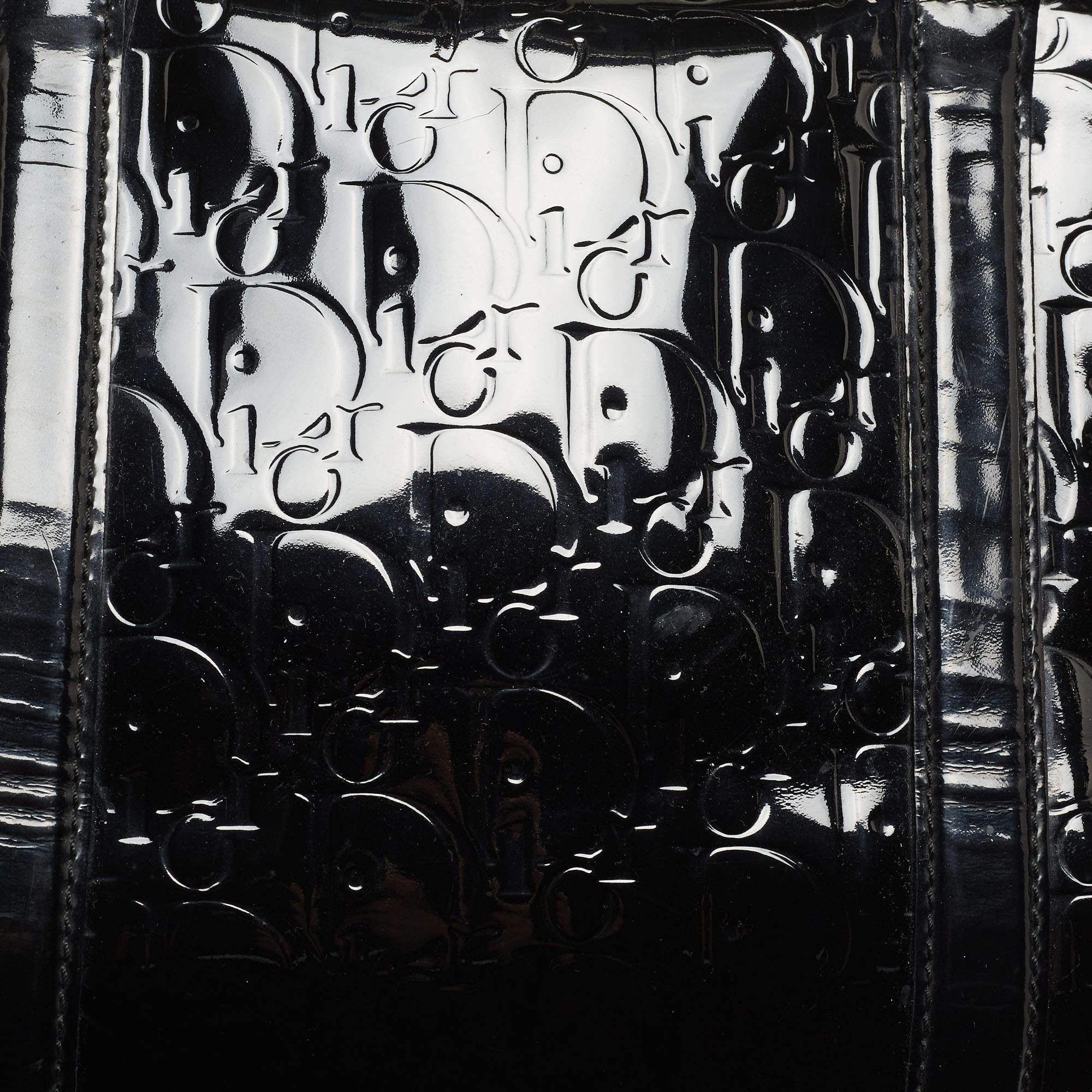 Dior Black Oblique Embossed Patent Leather Boston Bag 8