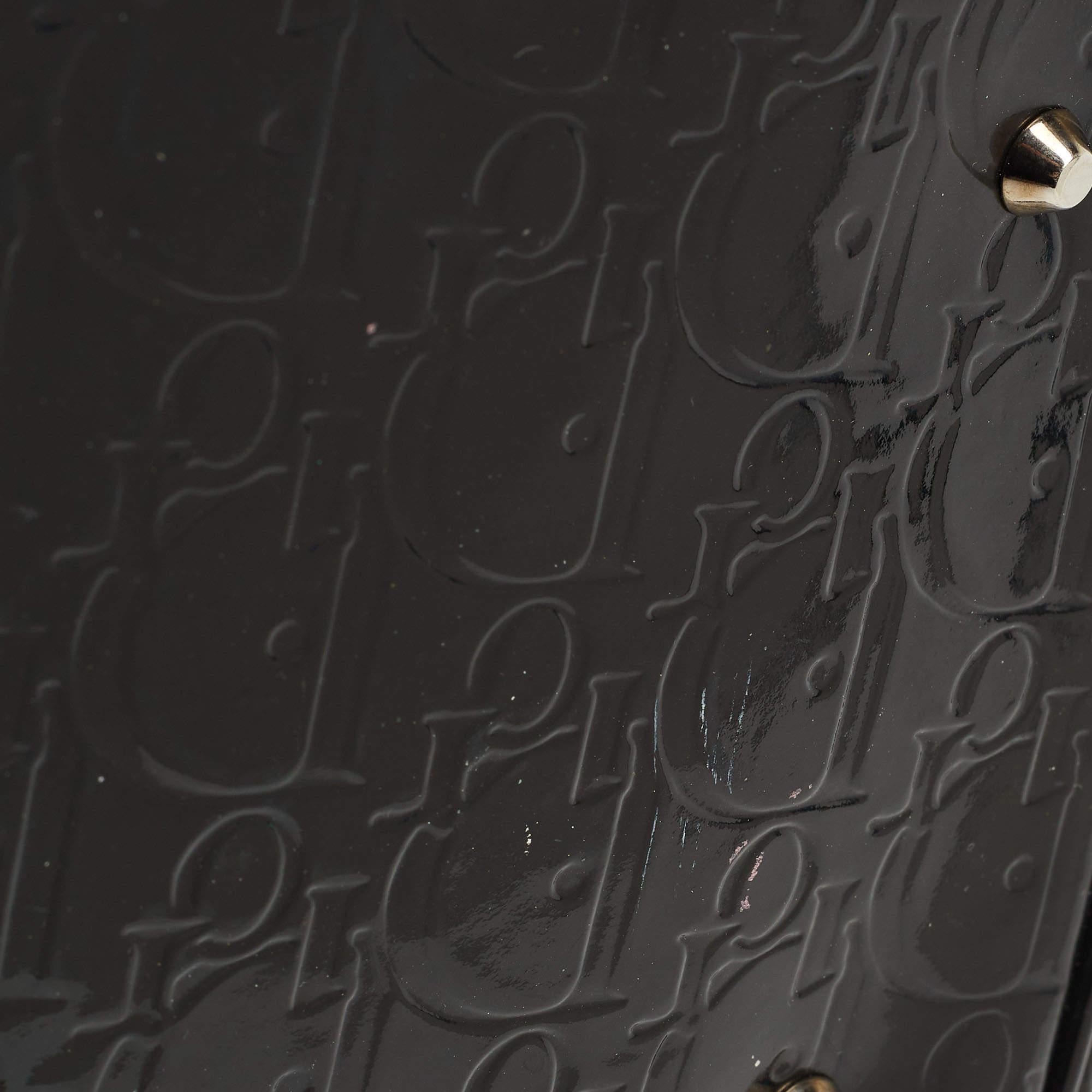 Dior Black Oblique Embossed Patent Leather Boston Bag 9
