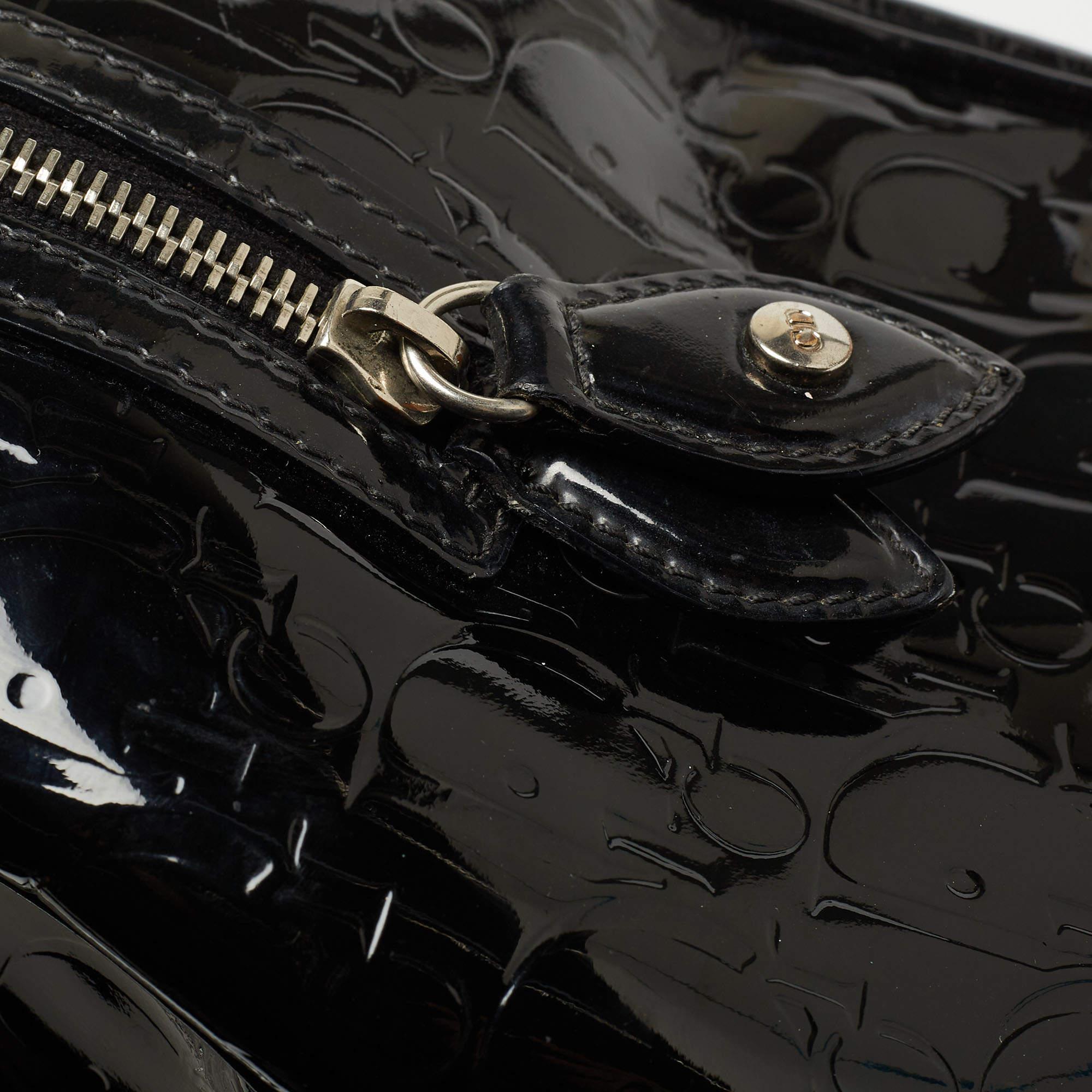Dior Black Oblique Embossed Patent Leather Boston Bag 10