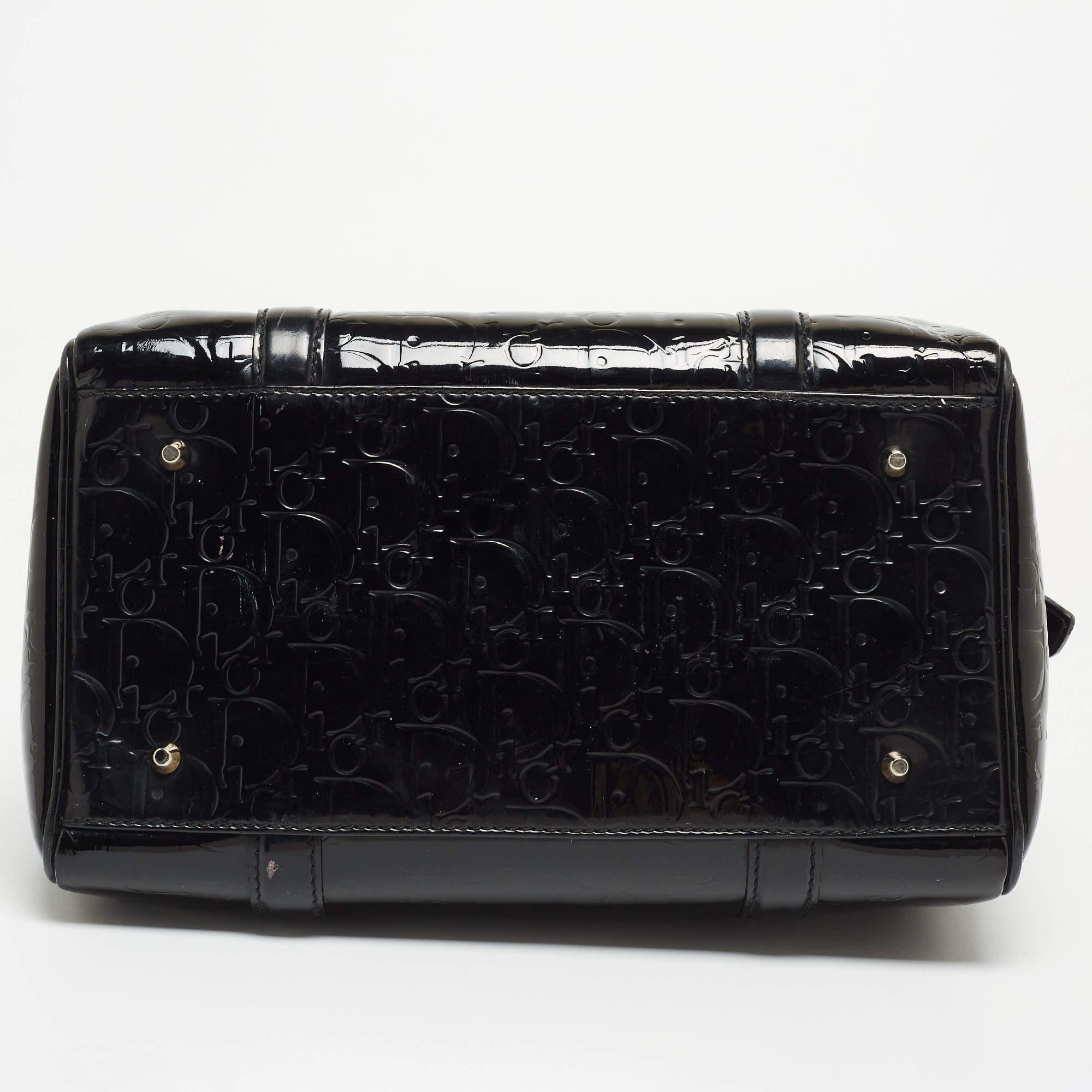 Dior Black Oblique Embossed Patent Leather Boston Bag 11