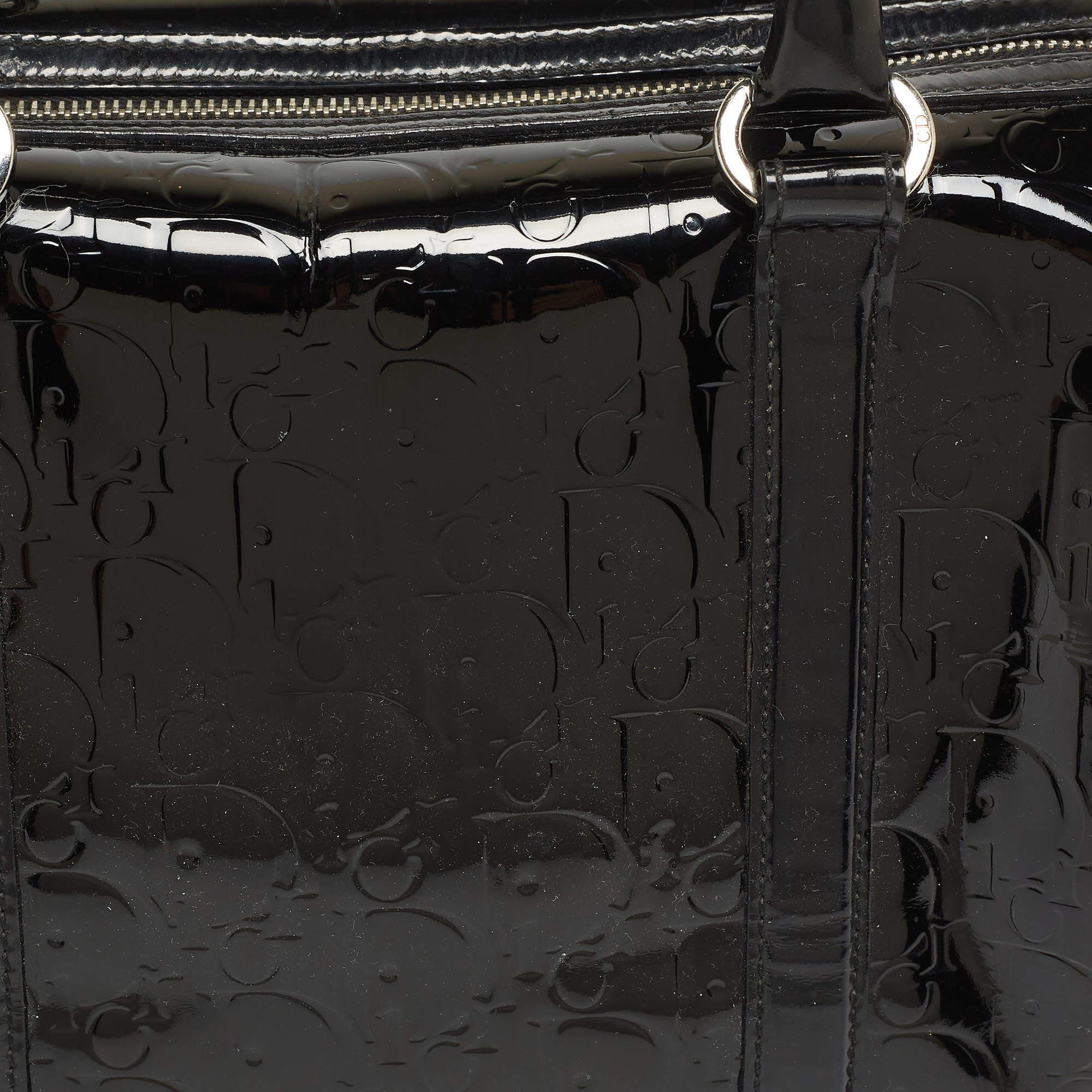 Dior Black Oblique Embossed Patent Leather Boston Bag 12