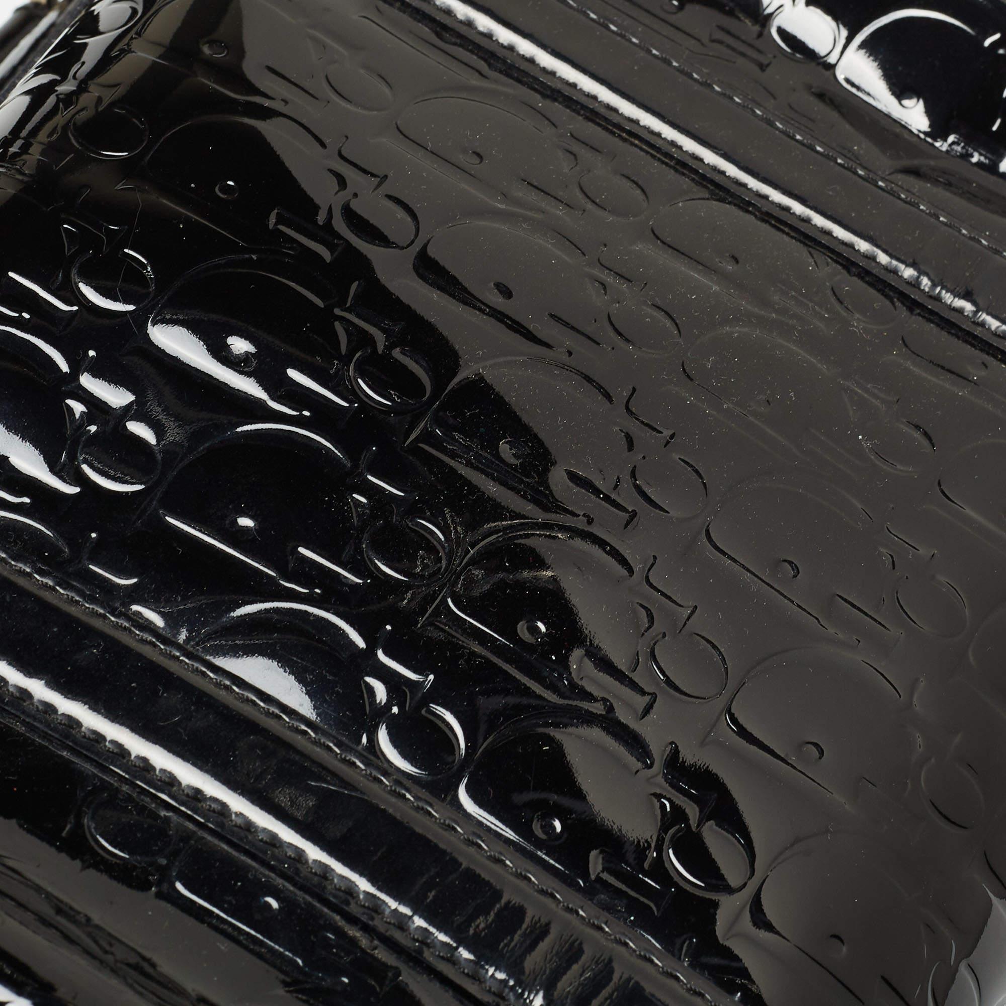 Dior Black Oblique Embossed Patent Leather Boston Bag 13