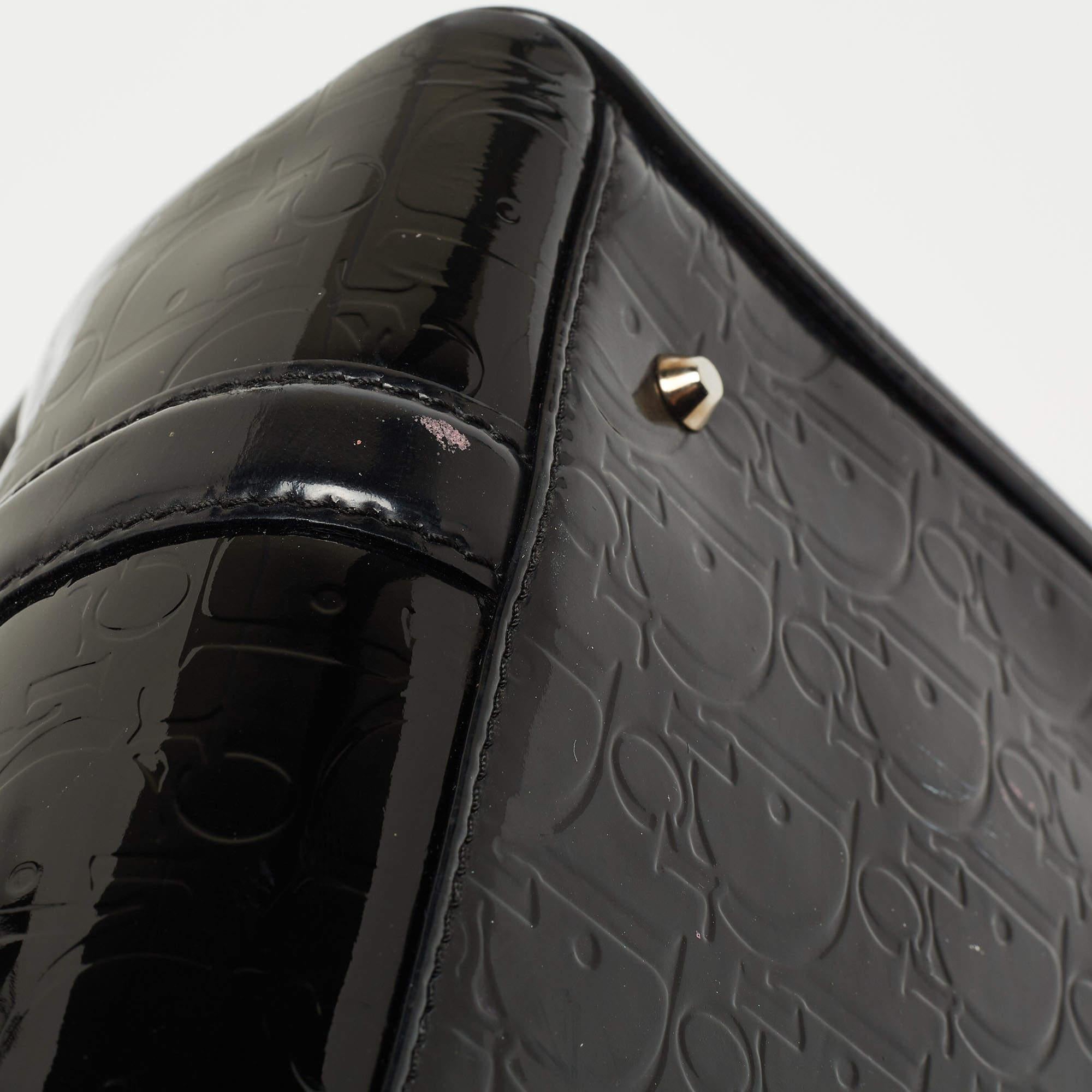 Dior Black Oblique Embossed Patent Leather Boston Bag 14