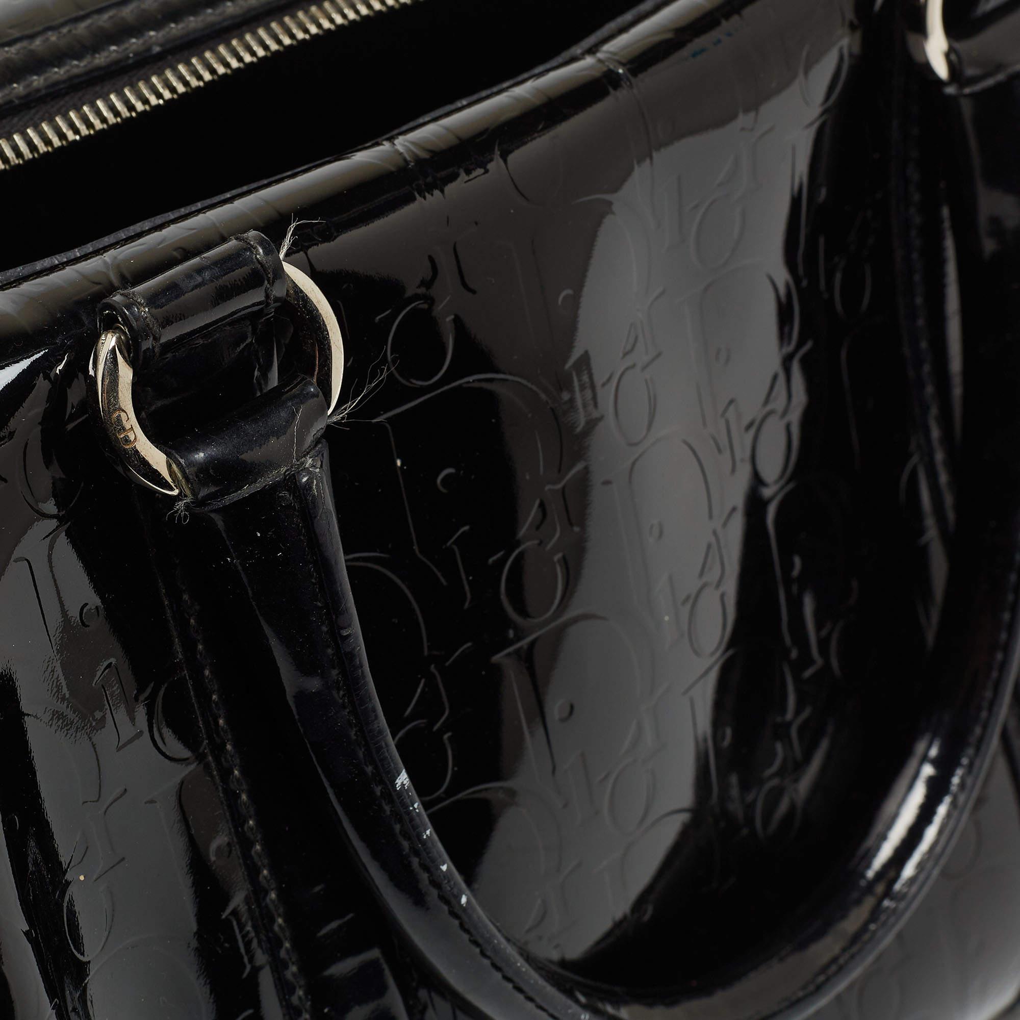Dior Black Oblique Embossed Patent Leather Boston Bag 15