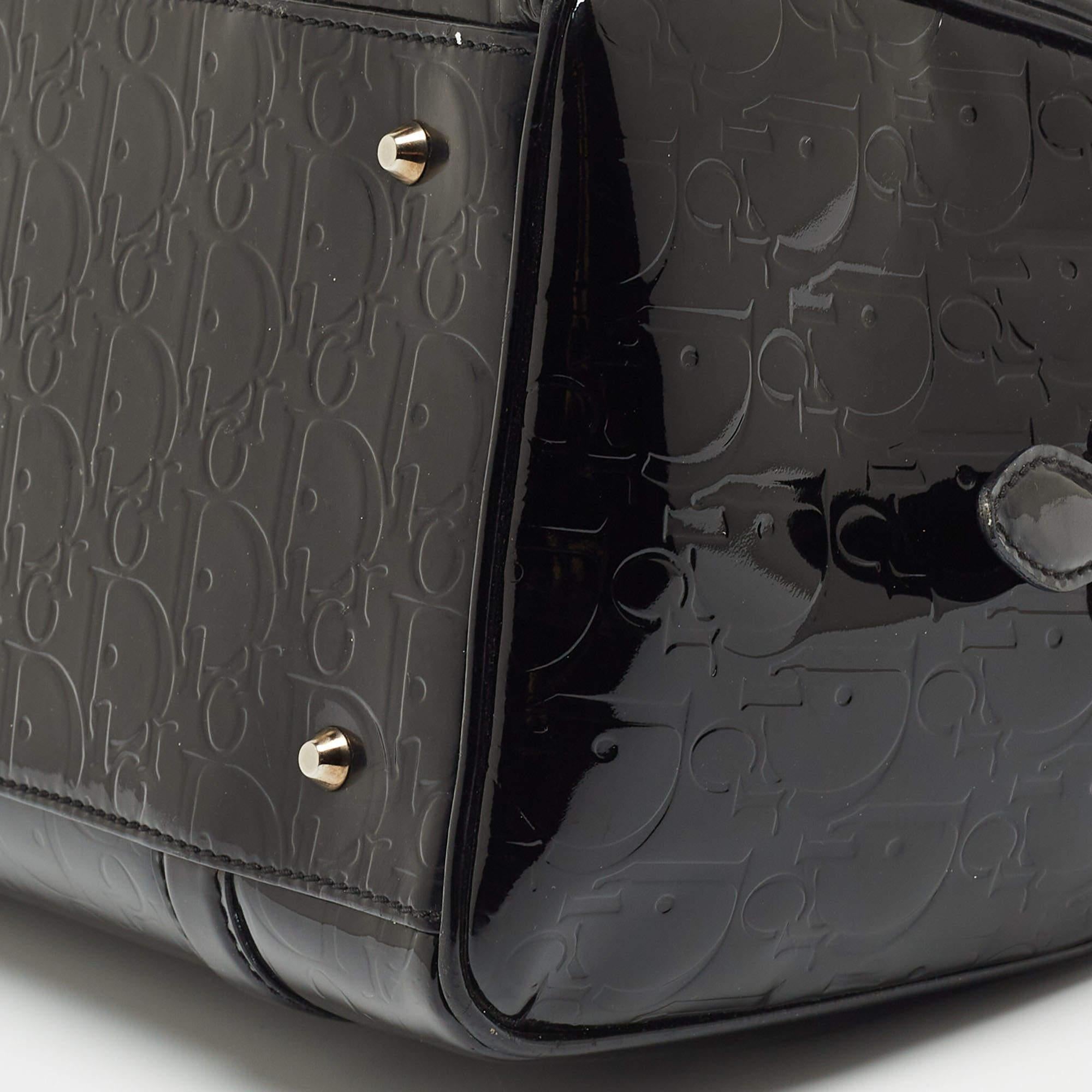 Dior Black Oblique Embossed Patent Leather Boston Bag 2