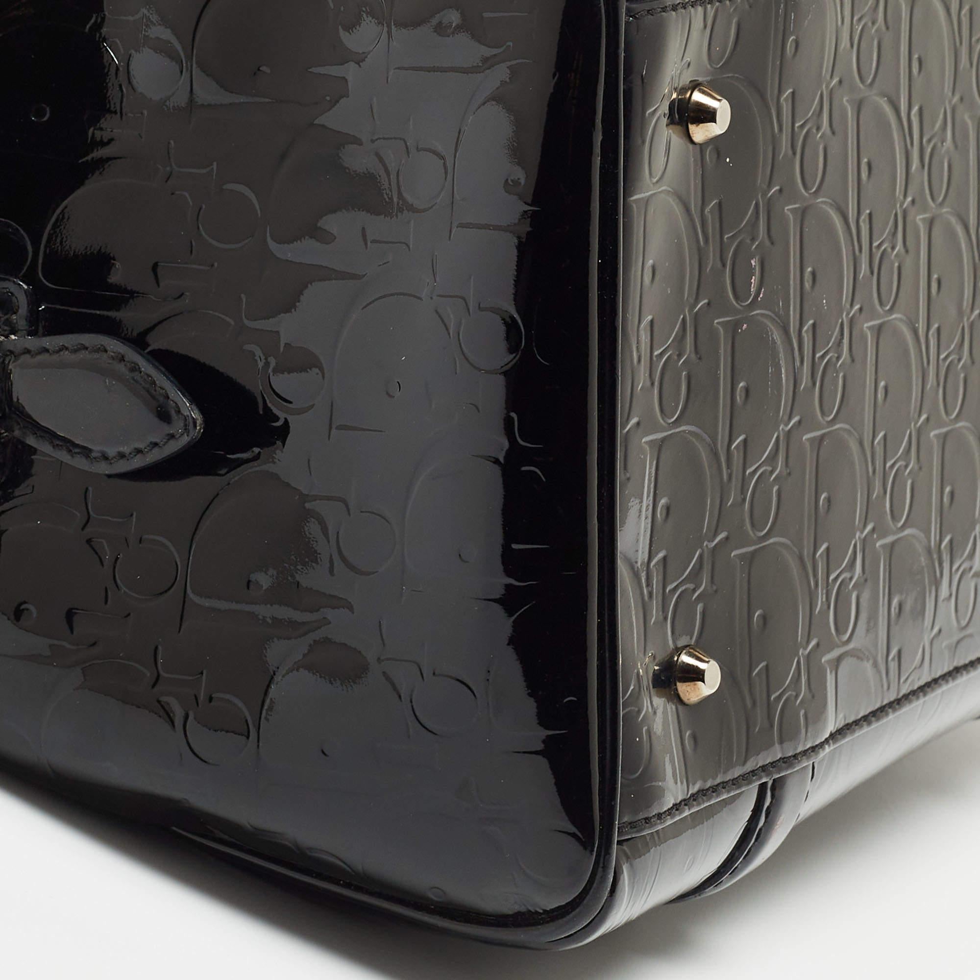 Dior Black Oblique Embossed Patent Leather Boston Bag 4