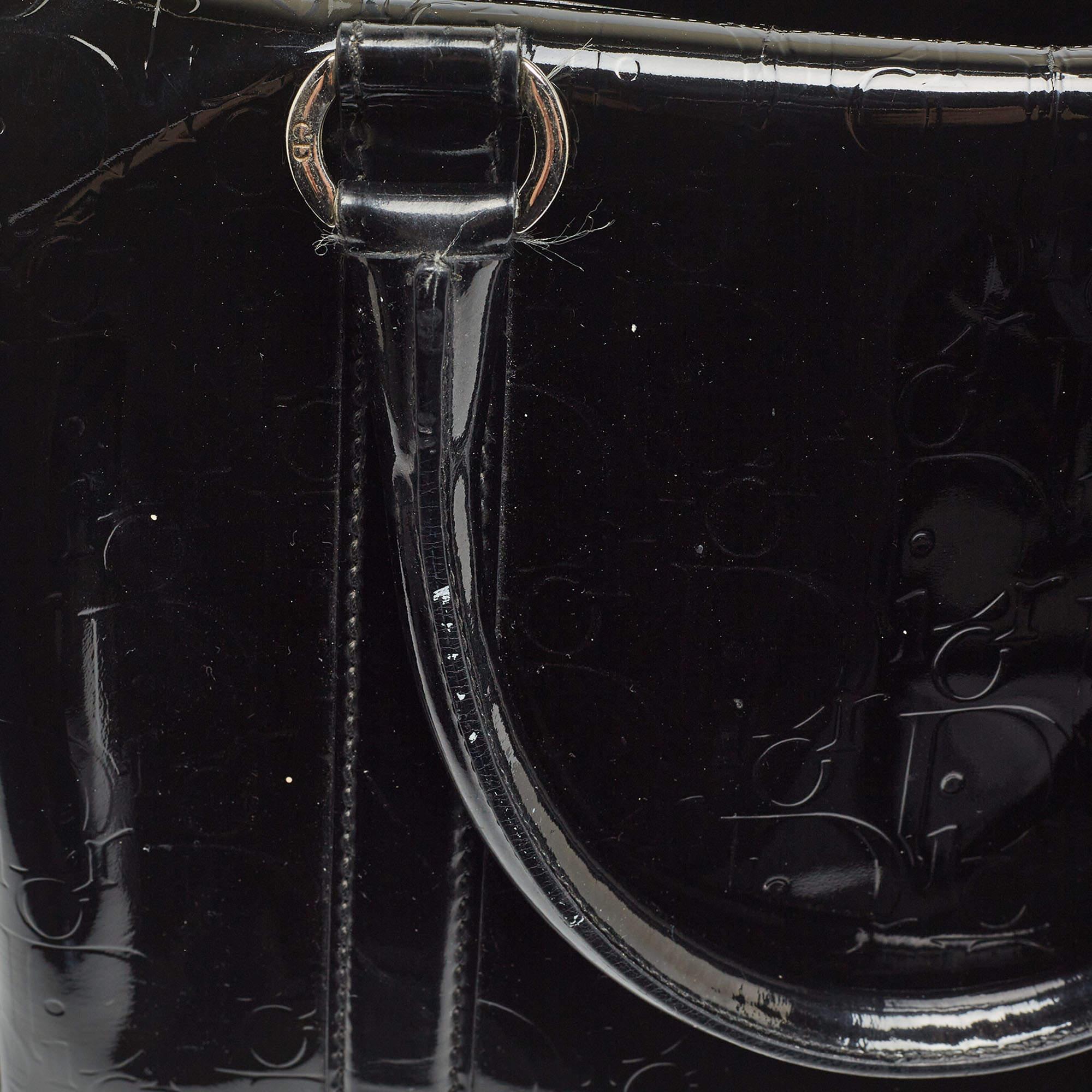 Dior Black Oblique Embossed Patent Leather Boston Bag 5