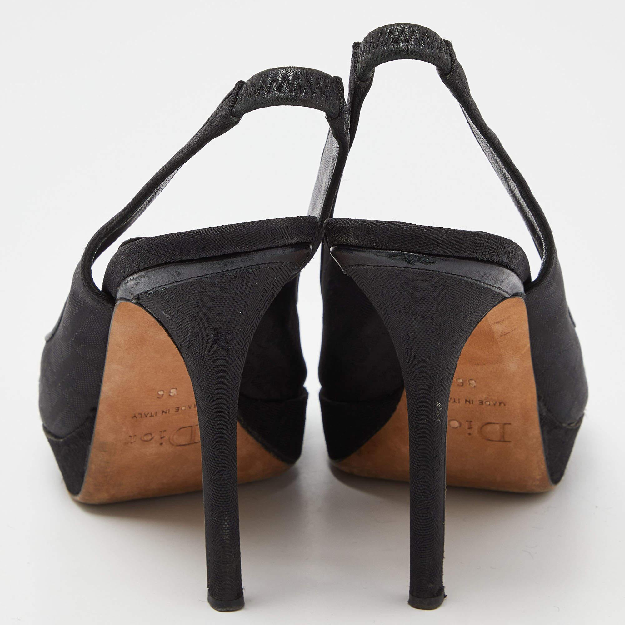 Dior Negro Tejido oblicuo Punta abierta Plataforma Slingback Bombas Tamaño 36 en venta 1