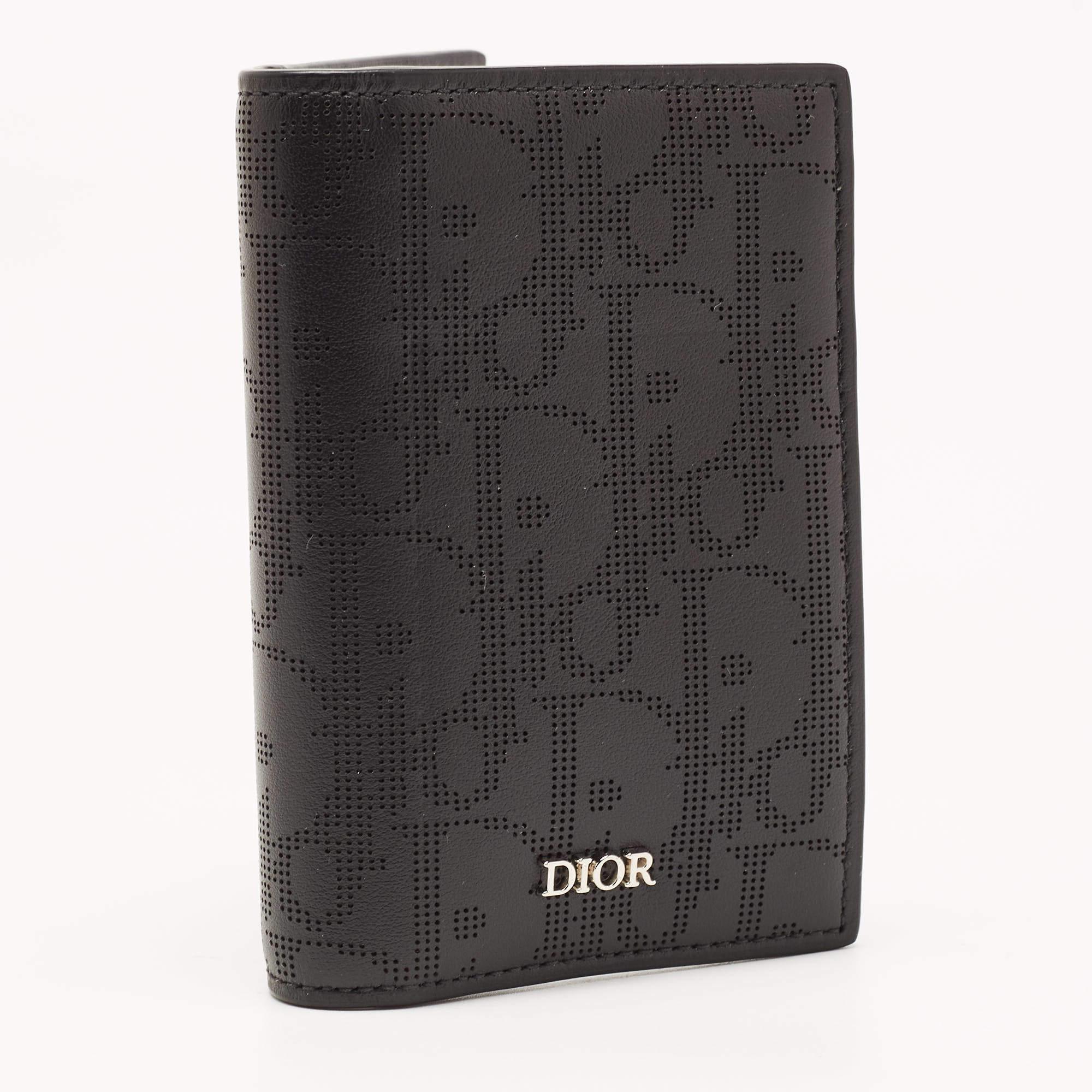 Dior Black Oblique Galaxy Leather Bifold Card Holder In Excellent Condition In Dubai, Al Qouz 2