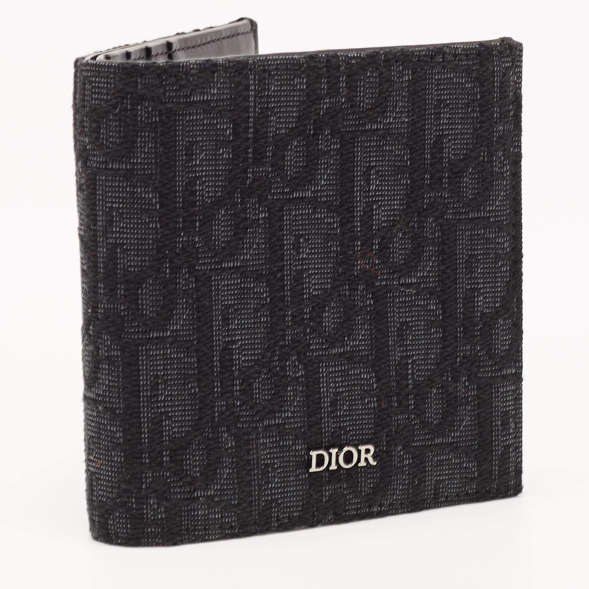 Dior Black Oblique Jacquard Bifold Wallet In Excellent Condition In Dubai, Al Qouz 2