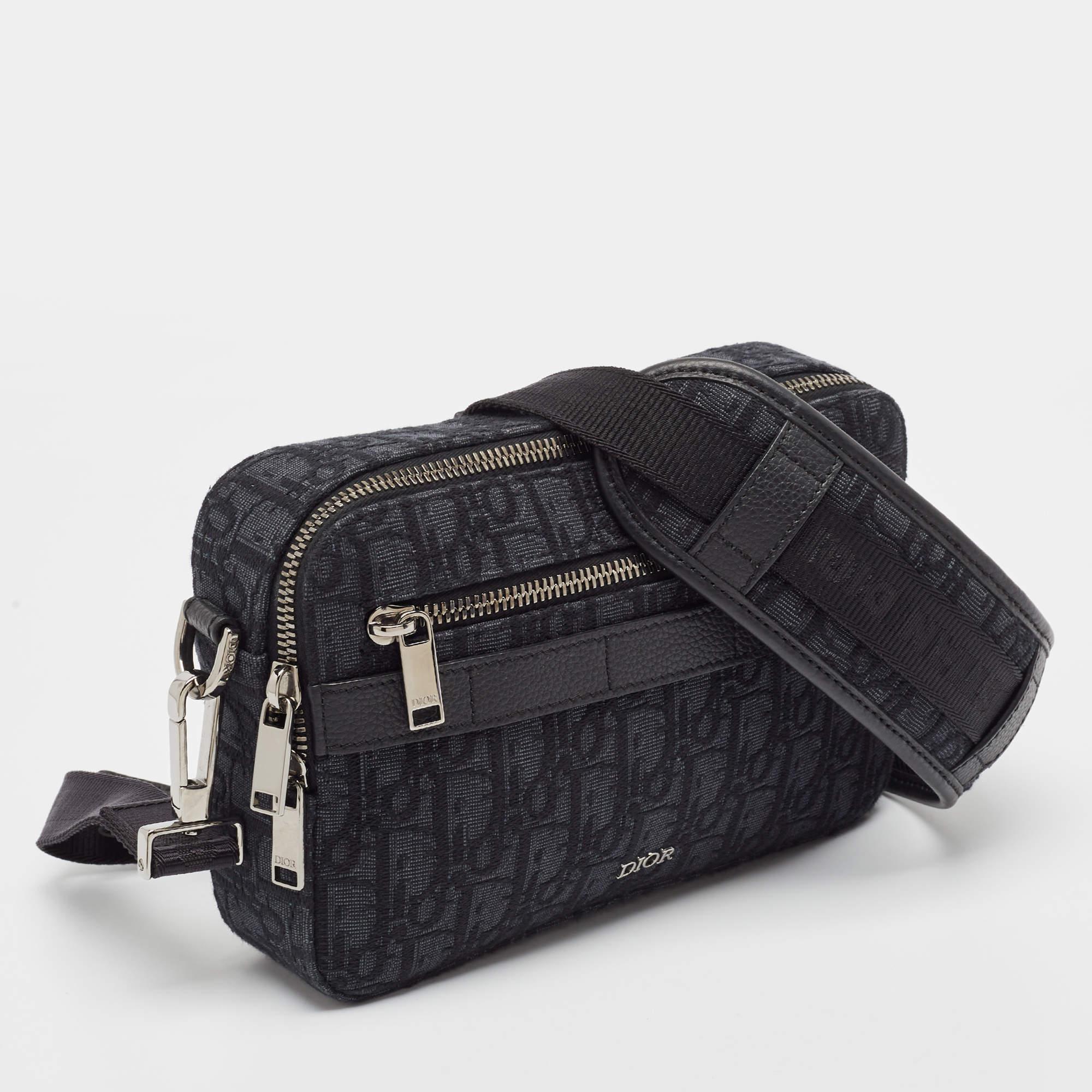 Dior Black Oblique Jacquard Canvas Safari Crossbody Bag In Excellent Condition In Dubai, Al Qouz 2