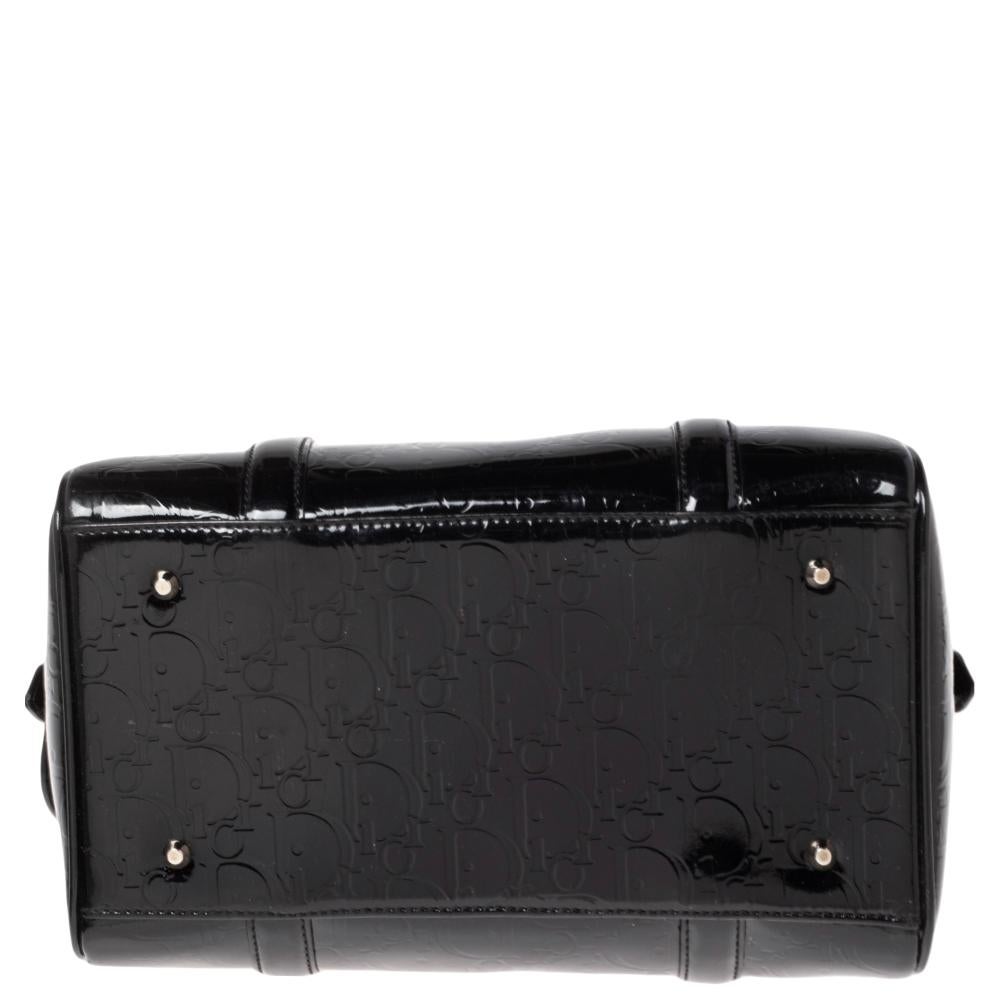 Women's Dior Black Oblique Monogram Patent Leather Boston Bag