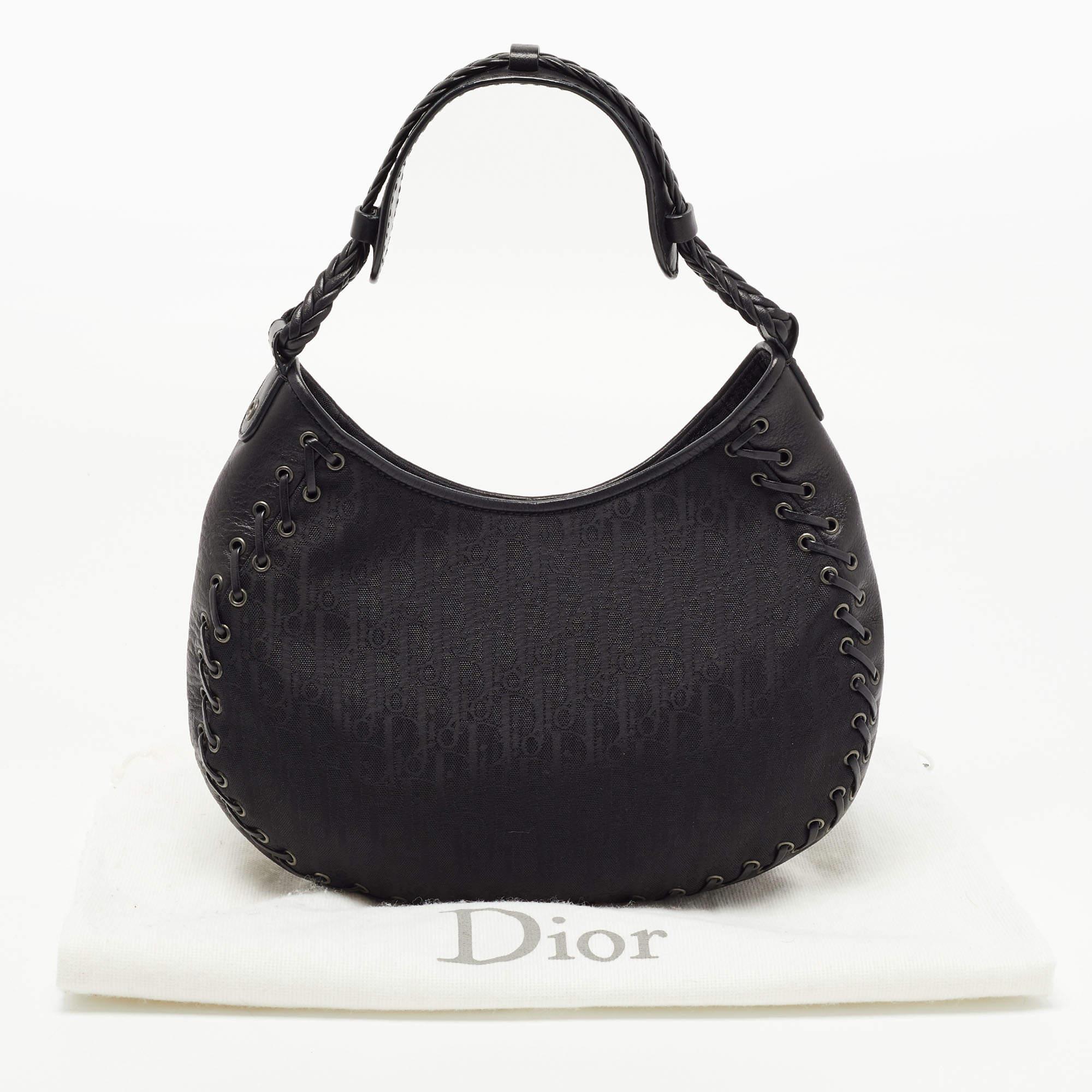 Dior Black Oblique Nylon and Leather Ethnic Hobo 10