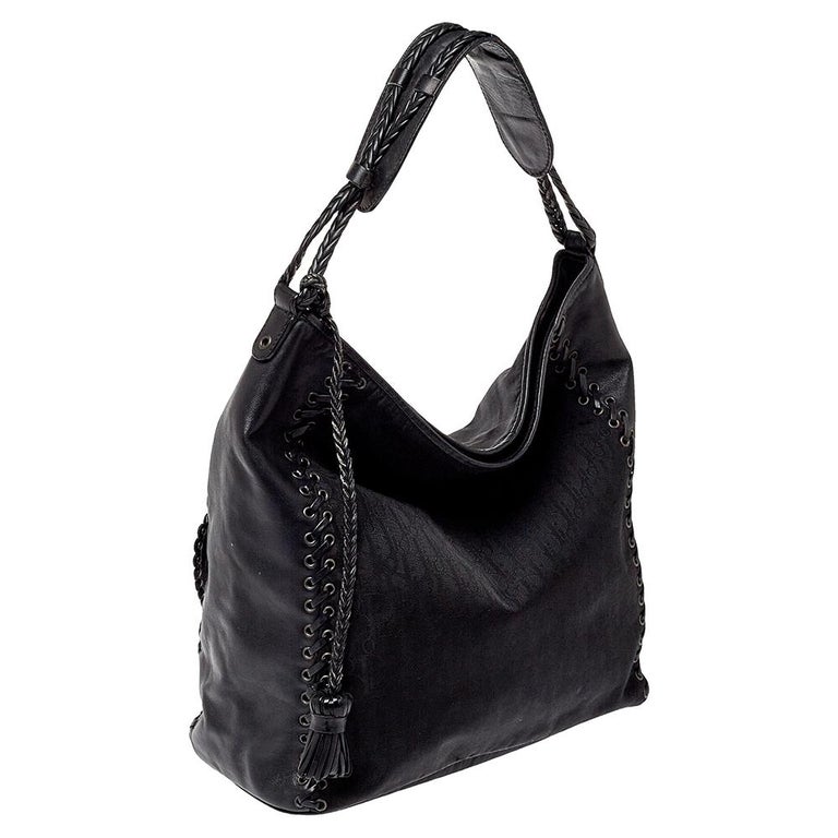 Diorissimo Nylon and Leather Grommet Heart Ethnic Hobo Bag