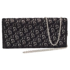 Dior Black Oblique Satin Lady Dior Crystals Chain Clutch