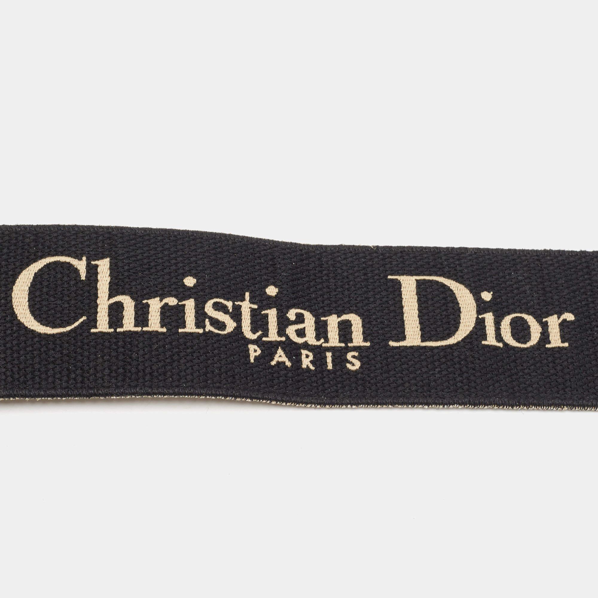 Dior Black/Off White Embroidered Canvas and Leather Shoulder Bag Strap 1