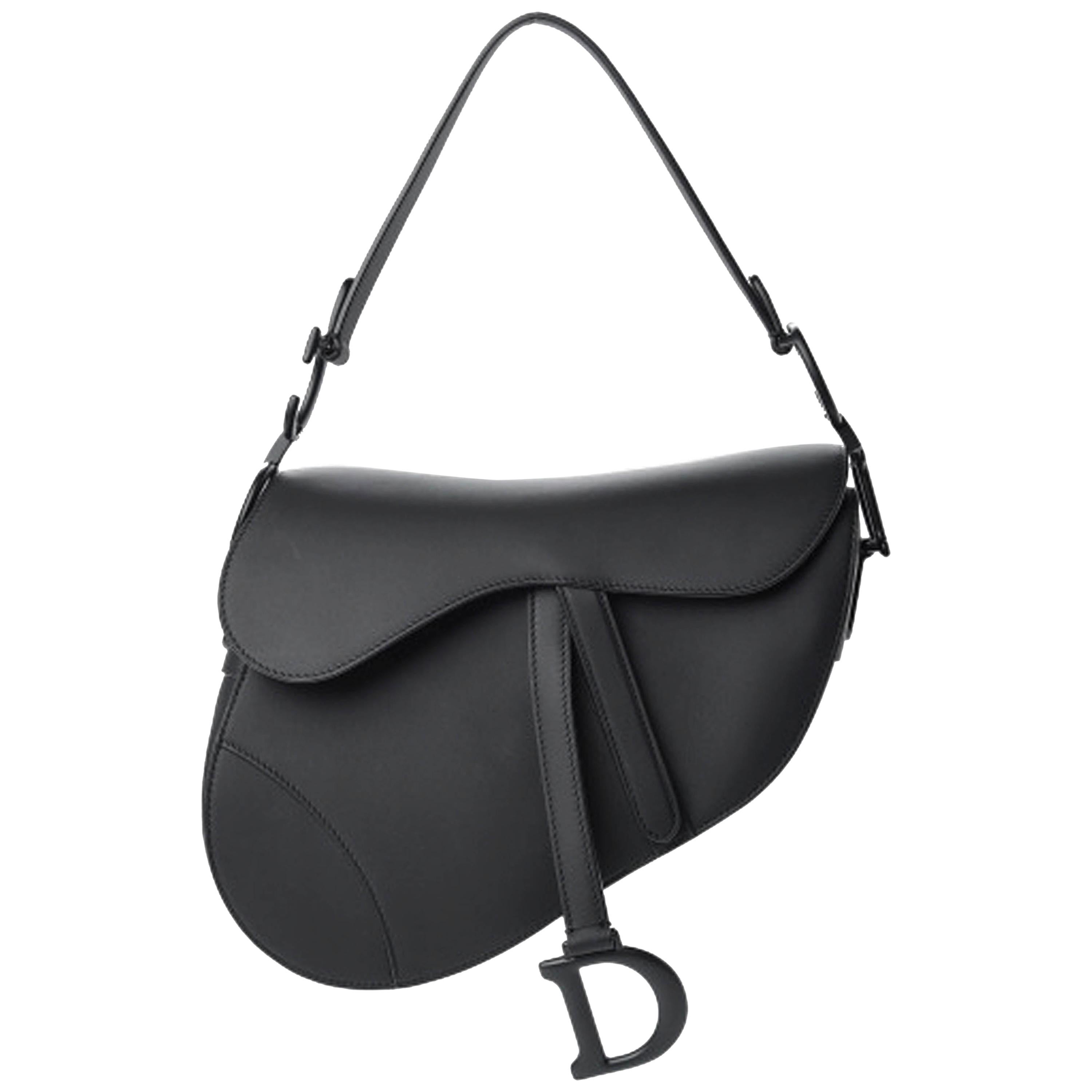 Dior Black on Black Ultramatte Calfskin Leather Saddle Bag w. Original Receipt