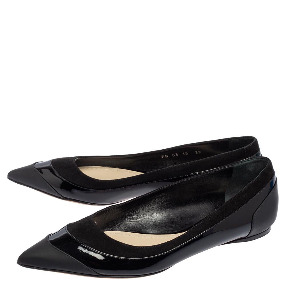 Dior Schwarzer Lack und Leder Ballet Flats Größe 39 im Zustand „Hervorragend“ in Dubai, Al Qouz 2