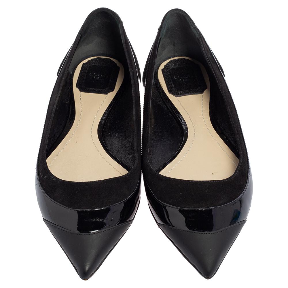 Dior Schwarzer Lack und Leder Ballet Flats Größe 39 Damen