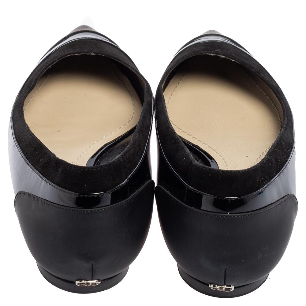Dior Schwarzer Lack und Leder Ballet Flats Größe 39 1