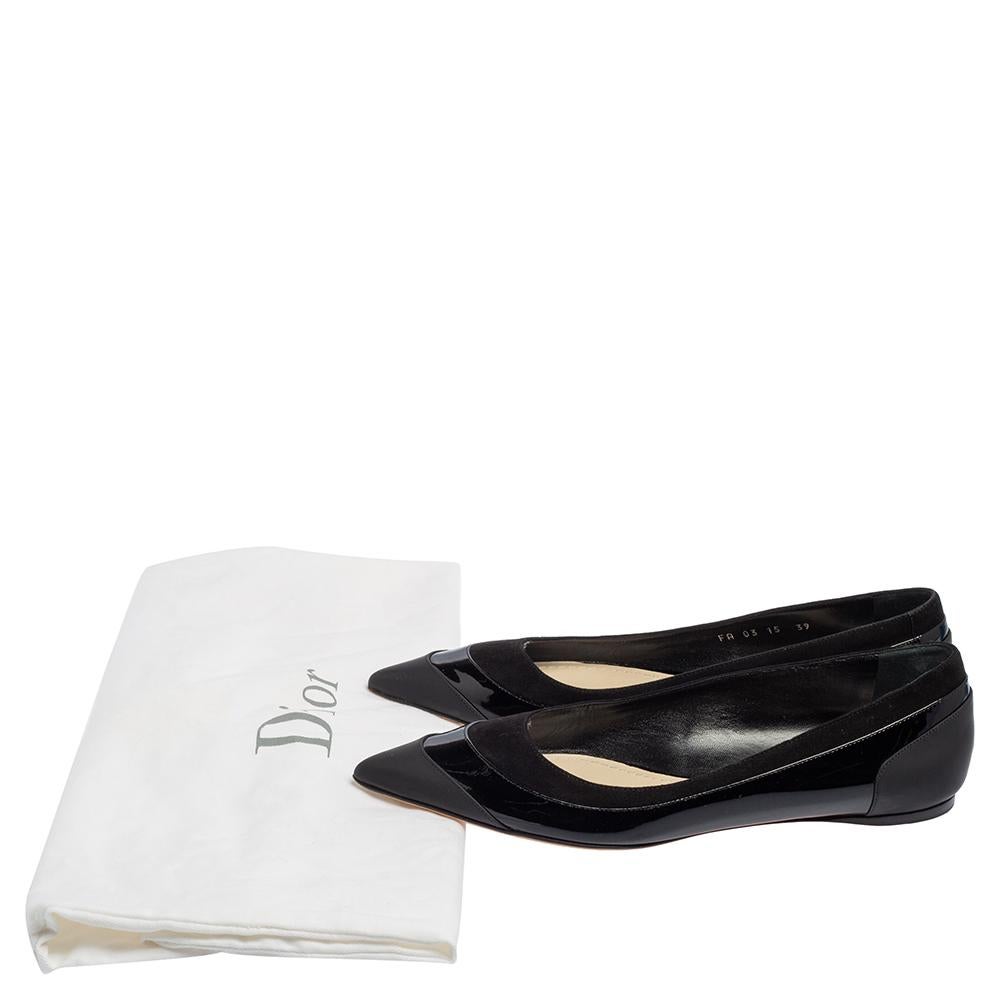 Dior Schwarzer Lack und Leder Ballet Flats Größe 39 4