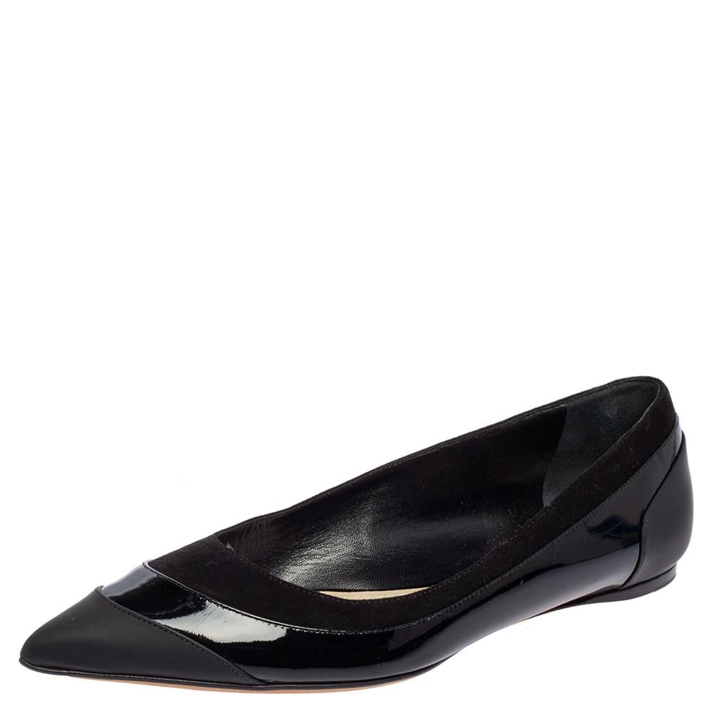 Dior Schwarzer Lack und Leder Ballet Flats Größe 39