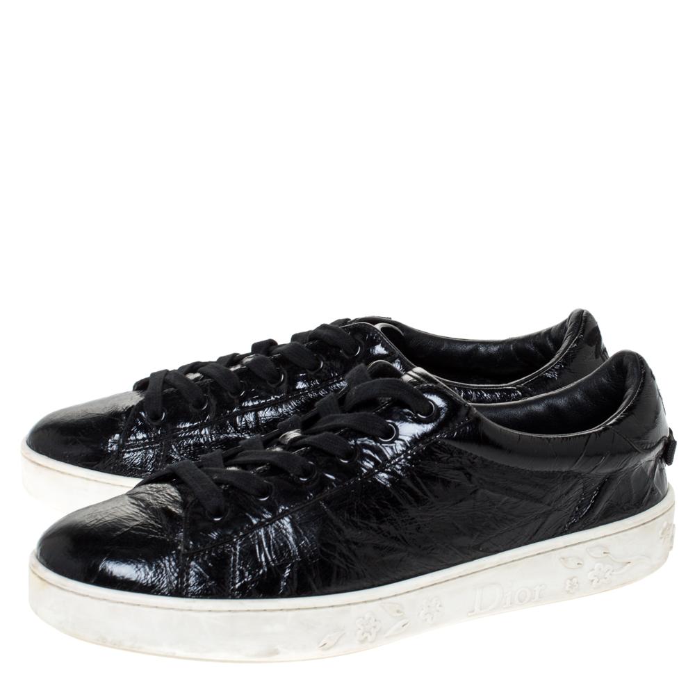 Women's Dior Black Patent Crinkled Leather Move Low Top Sneakers Size 39.5