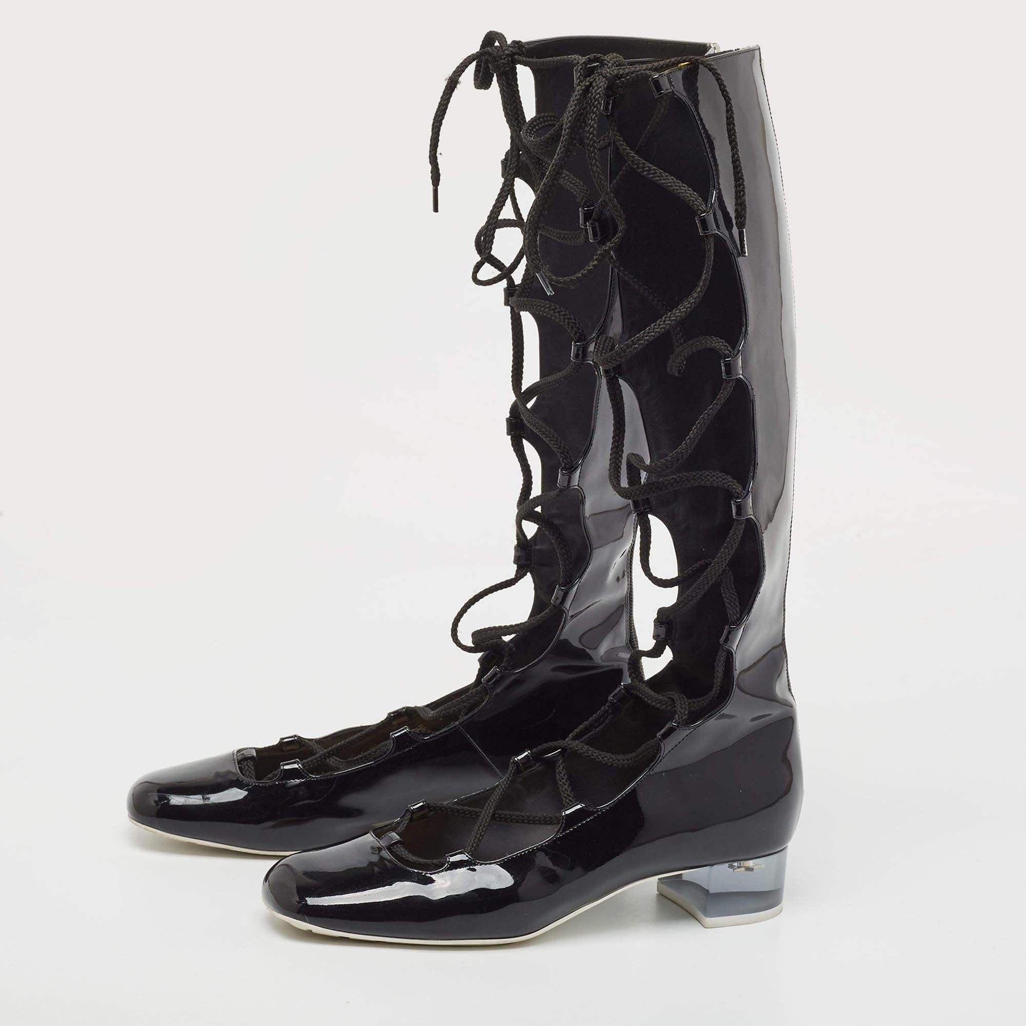 Dior Black Patent Diorarty Lace Up Boots Size 38 For Sale 4
