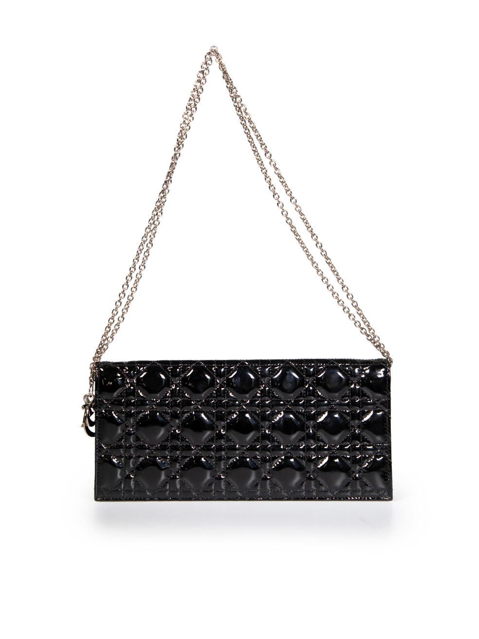 Dior Black Patent Lady Dior Cannage Chain Pouch In Excellent Condition In London, GB