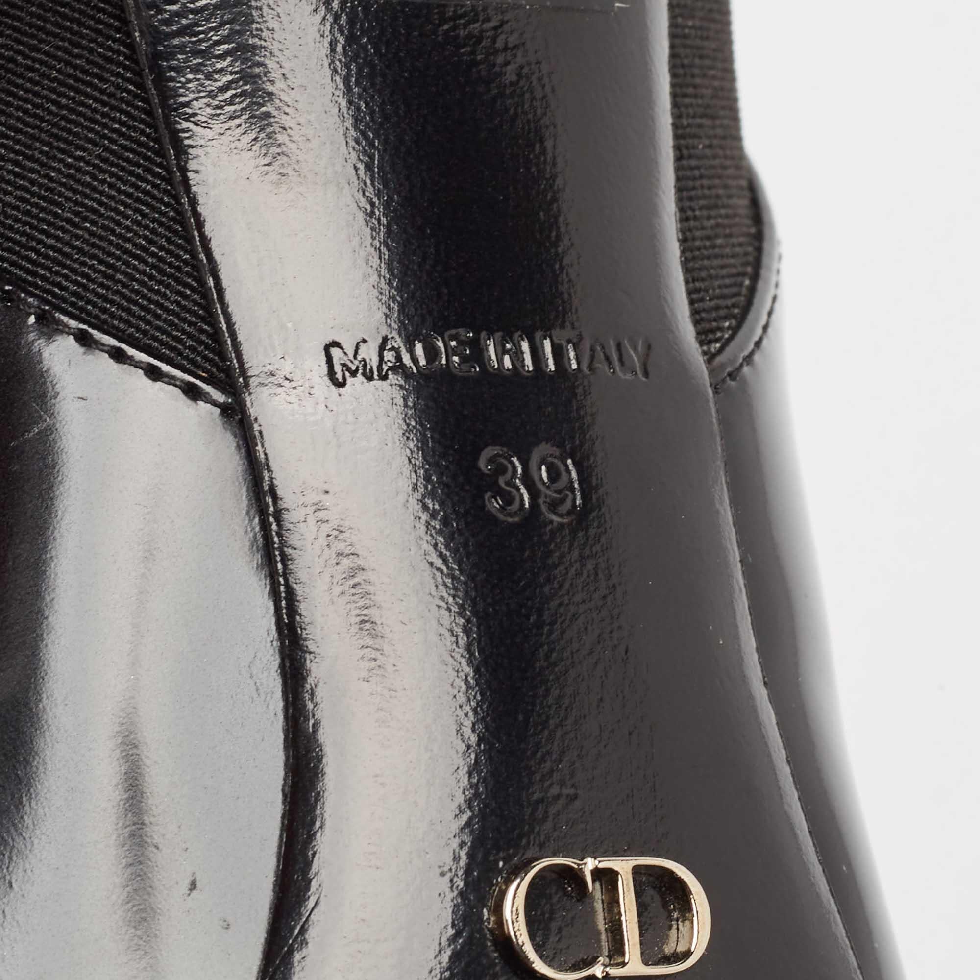 Dior Botines de charol negro y tejido elástico Talla 39 en venta 2