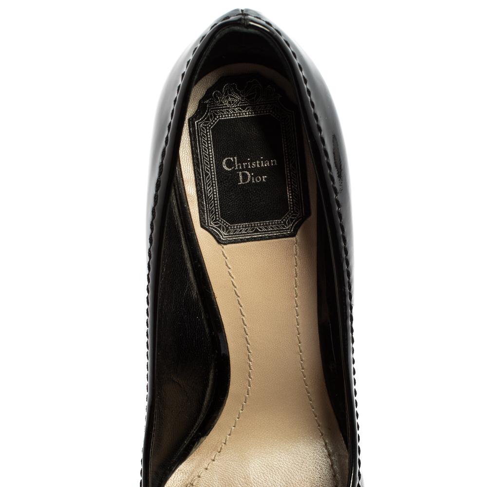 Women's Dior Black Patent Leather Bow Peep Toe Pumps Size 36