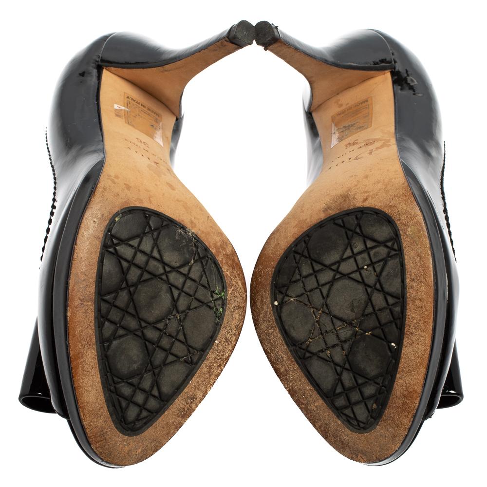 Dior Black Patent Leather Bow Peep Toe Pumps Size 36 2