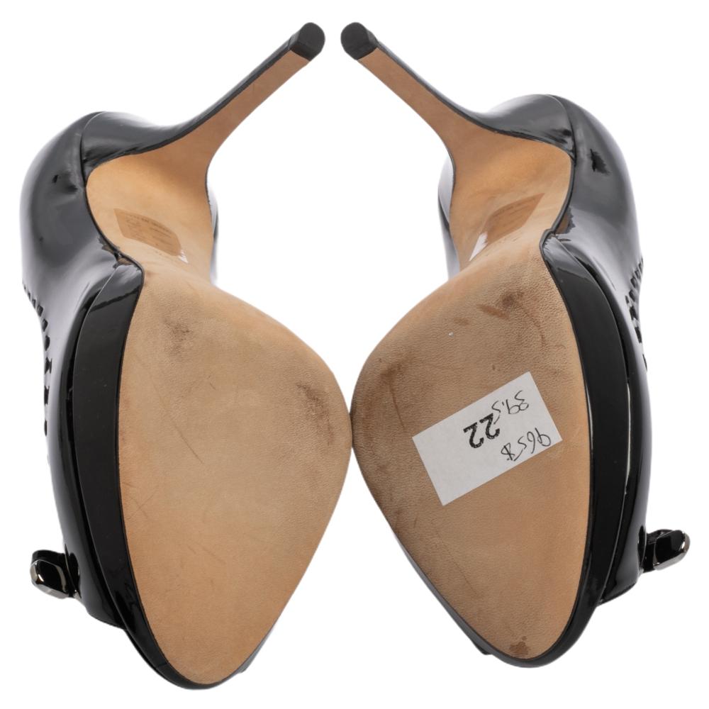 Dior Black Patent Leather Bow Peep Toe Pumps Size 39.5 4