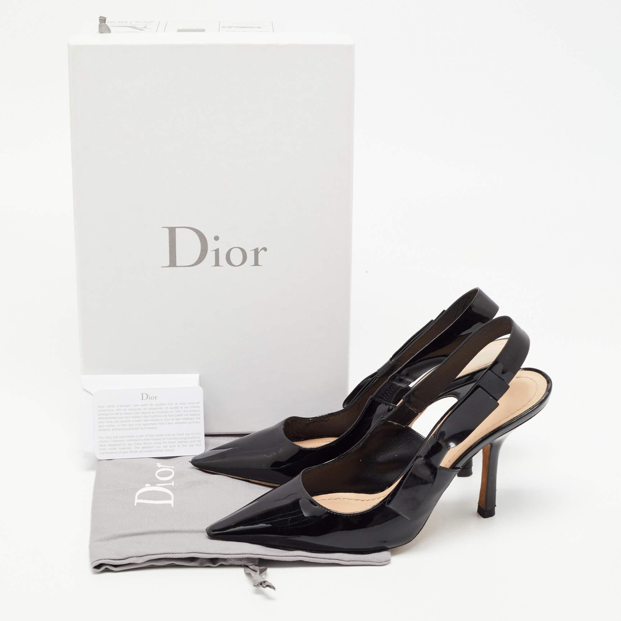 Dior Black Patent Leather Bow Slingback Pumps Size 39.5 6