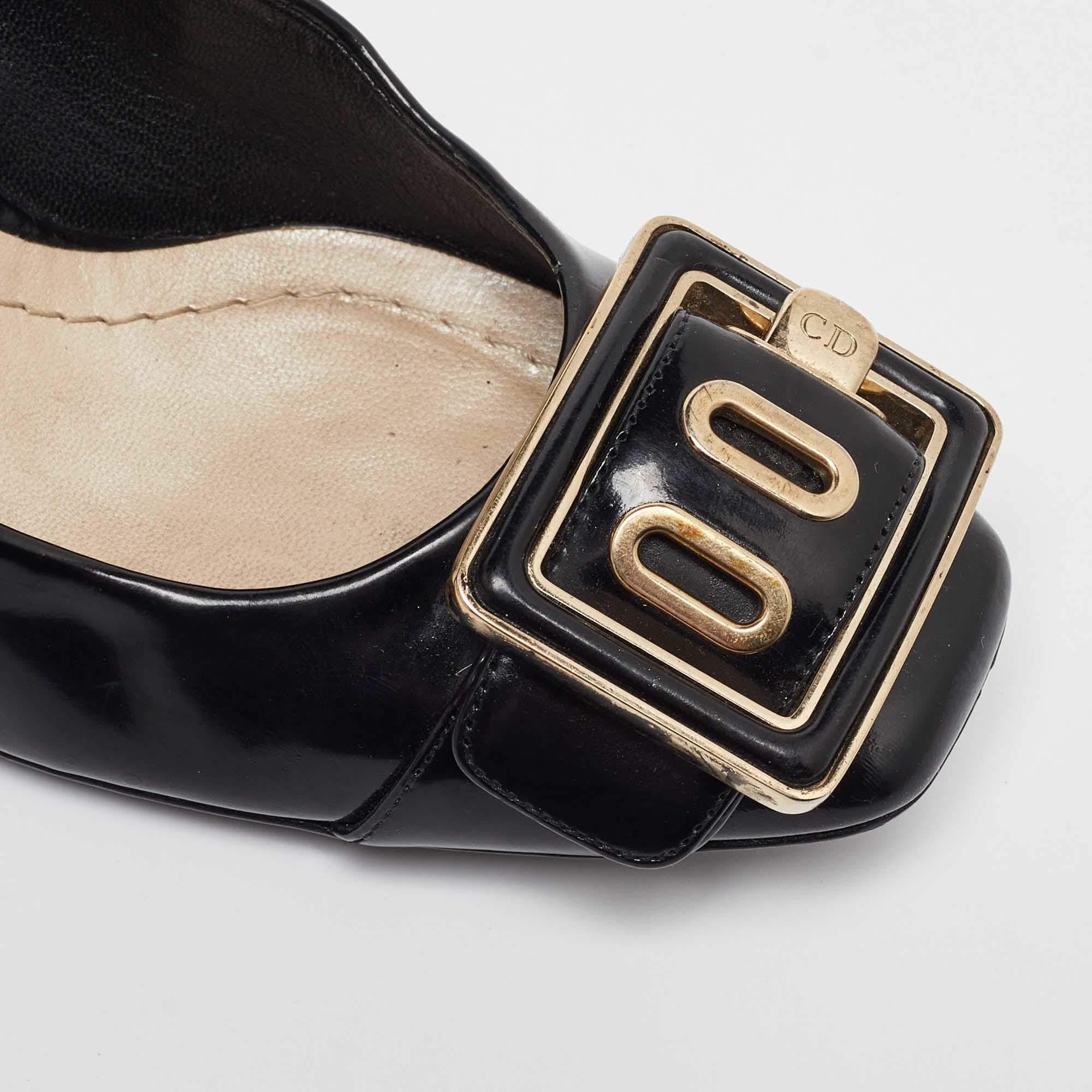 Dior Black Patent Leather Buckle Detail Pumps Size 36 For Sale 3