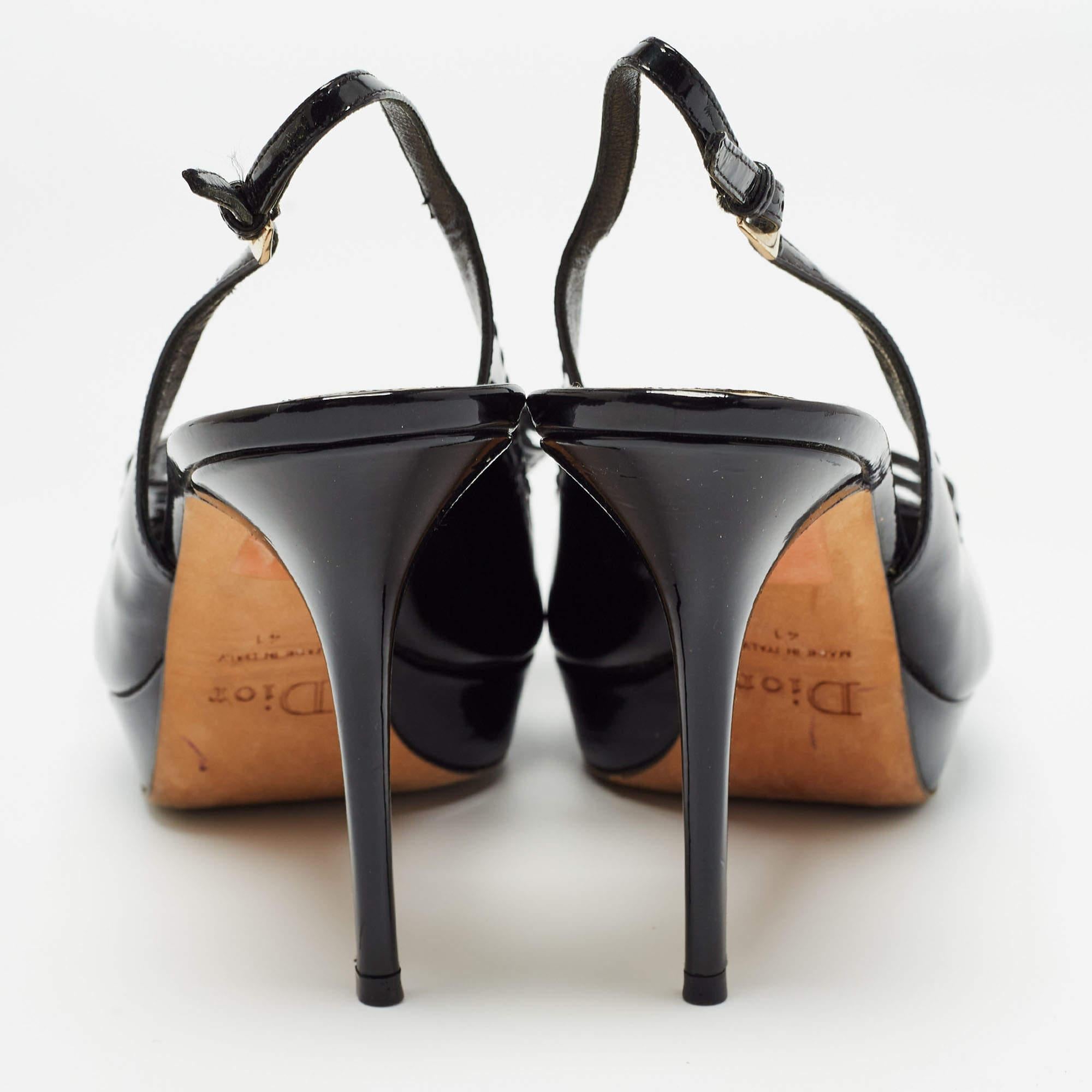 Dior Black Patent Leather Cannage Bow Detail 'Butterfly' Slingback Pumps Size 41 7