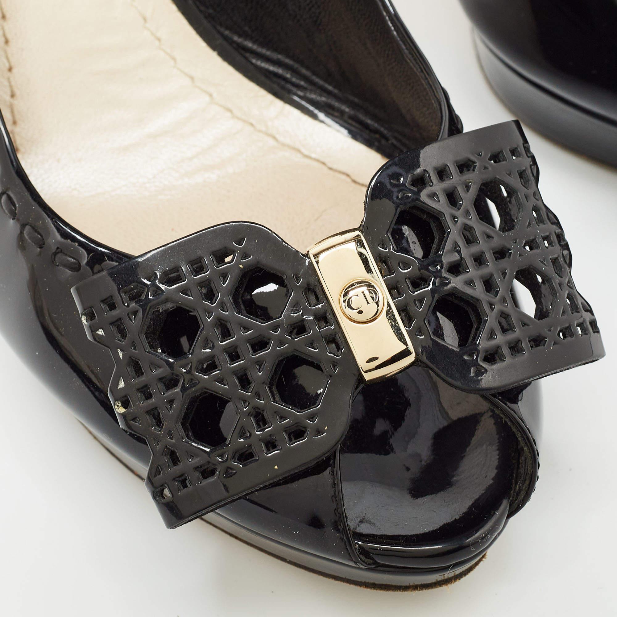 Dior Black Patent Leather Cannage Bow Detail 'Butterfly' Slingback Pumps Size 41 8