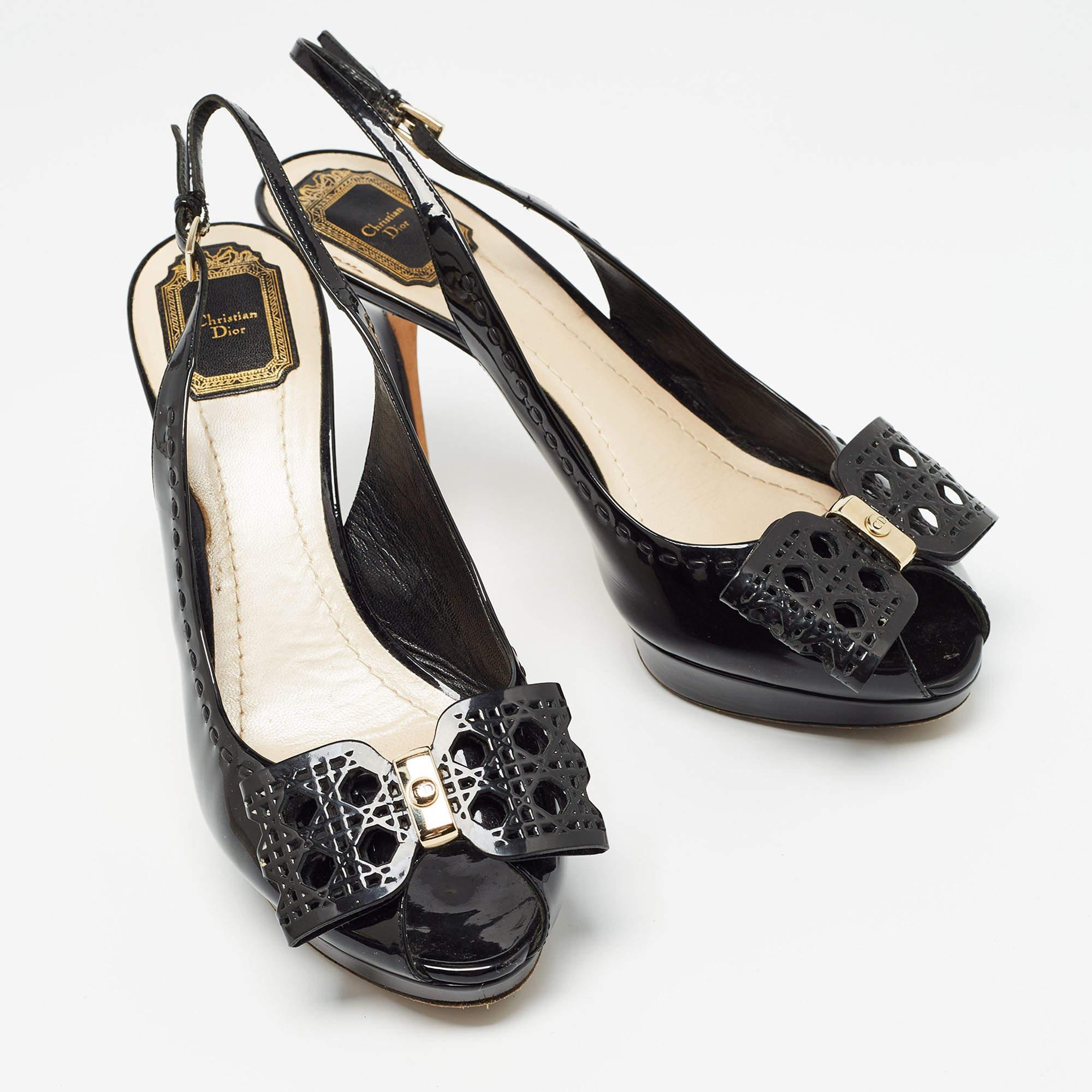 Dior Black Patent Leather Cannage Bow Detail 'Butterfly' Slingback Pumps Size 41 10