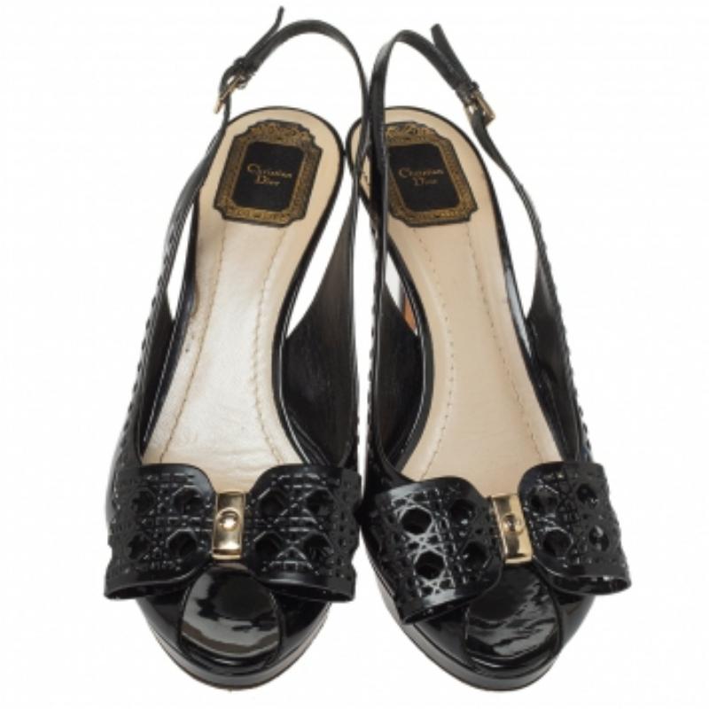 Dior Black Patent Leather Cannage Bow Detail 'Butterfly' Slingback Pumps Size 41 For Sale 3