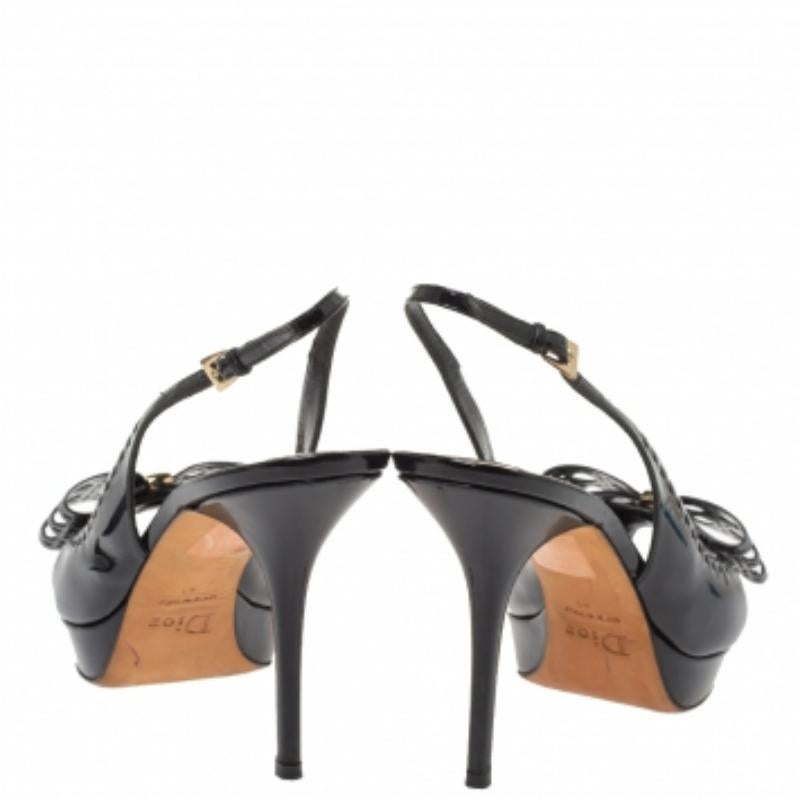 Dior Black Patent Leather Cannage Bow Detail 'Butterfly' Slingback Pumps Size 41 For Sale 5