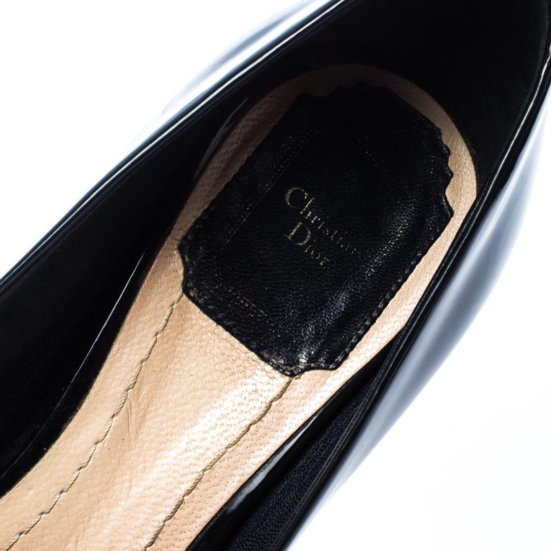 Dior Black Patent Leather Cannage Heel Peep Toe Pumps Size 36 2