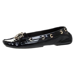 Dior Black Patent Leather CD Logo Slip On Loafers Size 37