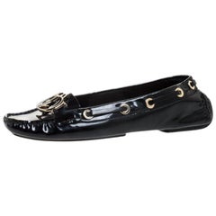 Dior Black Patent Leather CD Logo Slip On Loafers Size 37