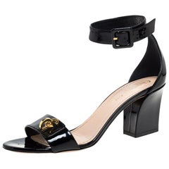 Dior Black Patent Leather C'est Ankle Strap Block Heel Sandal Size 39