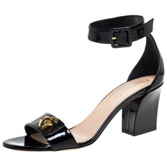 Dior Schwarz Lackleder C'est Knöchelriemen Blockabsatz Sandale Größe 39